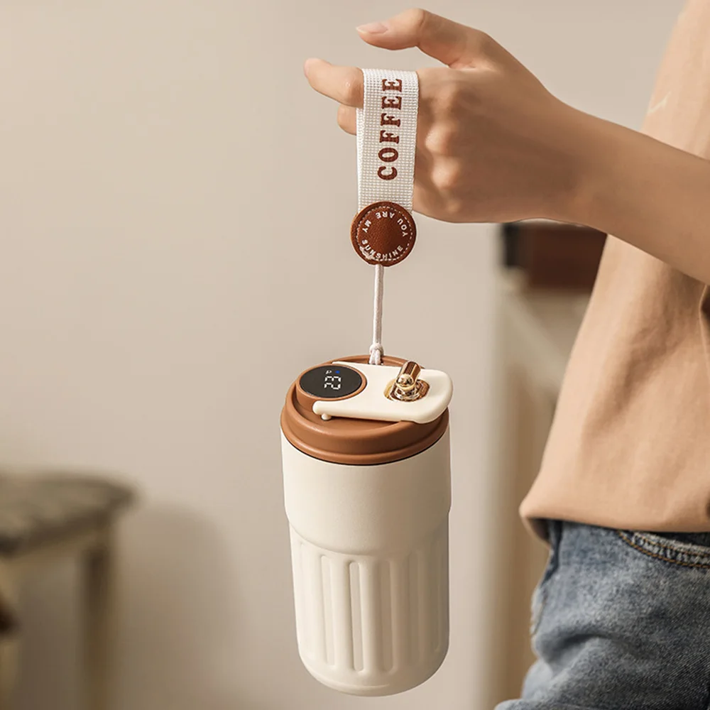 450ml Thermal LED Temperature Display Smart Coffee Cup Insulated Drink Tumbler-Brown - Image 2