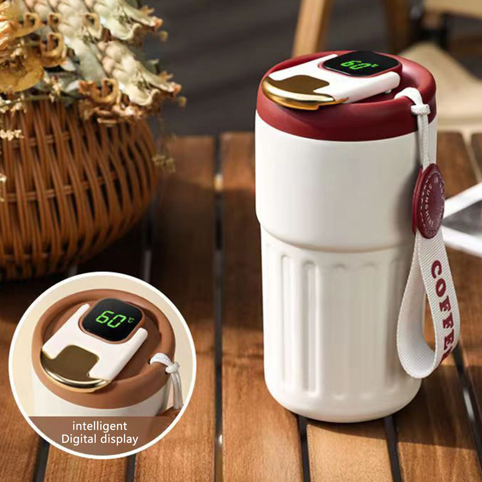 450ml Thermal LED Temperature Display Smart Coffee Cup Insulated Drink Tumbler-Red - Image 1