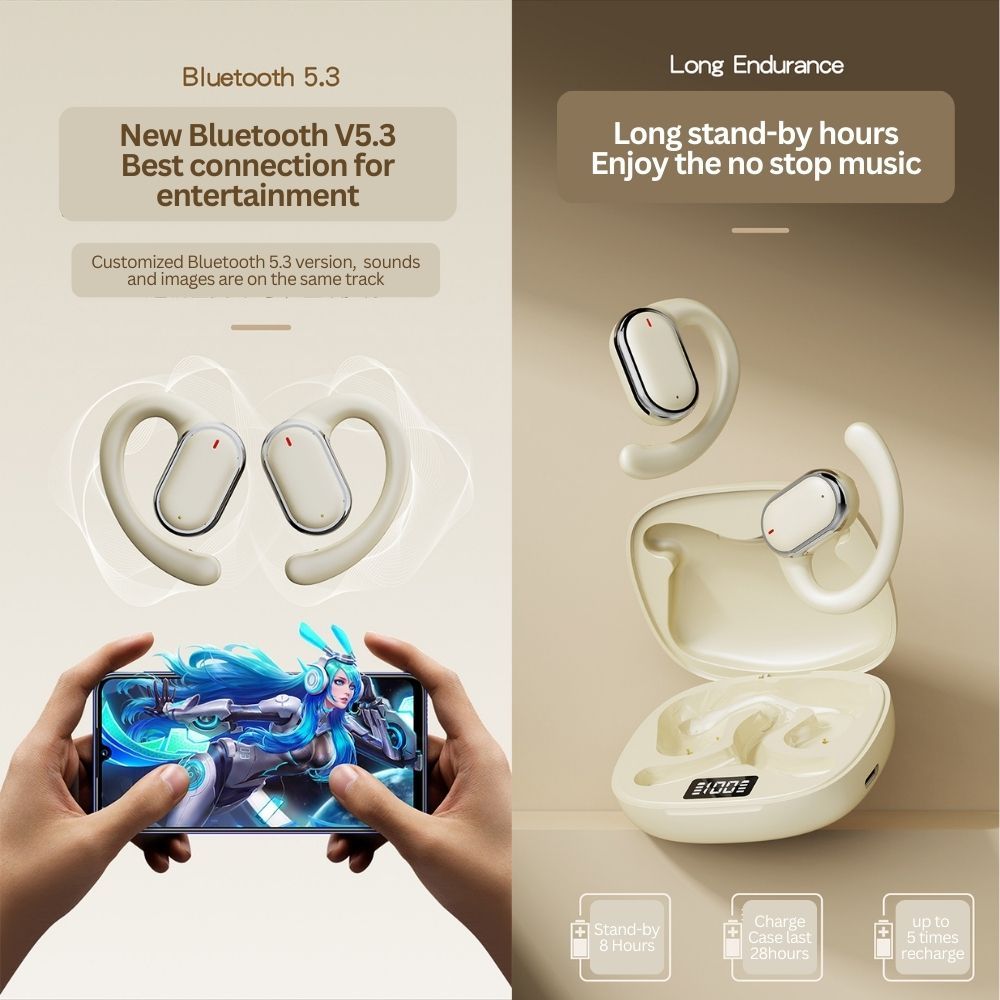 Bluetooth 5.3 Wireless Earbuds Deep Bass Over Ear - Black - Image 6