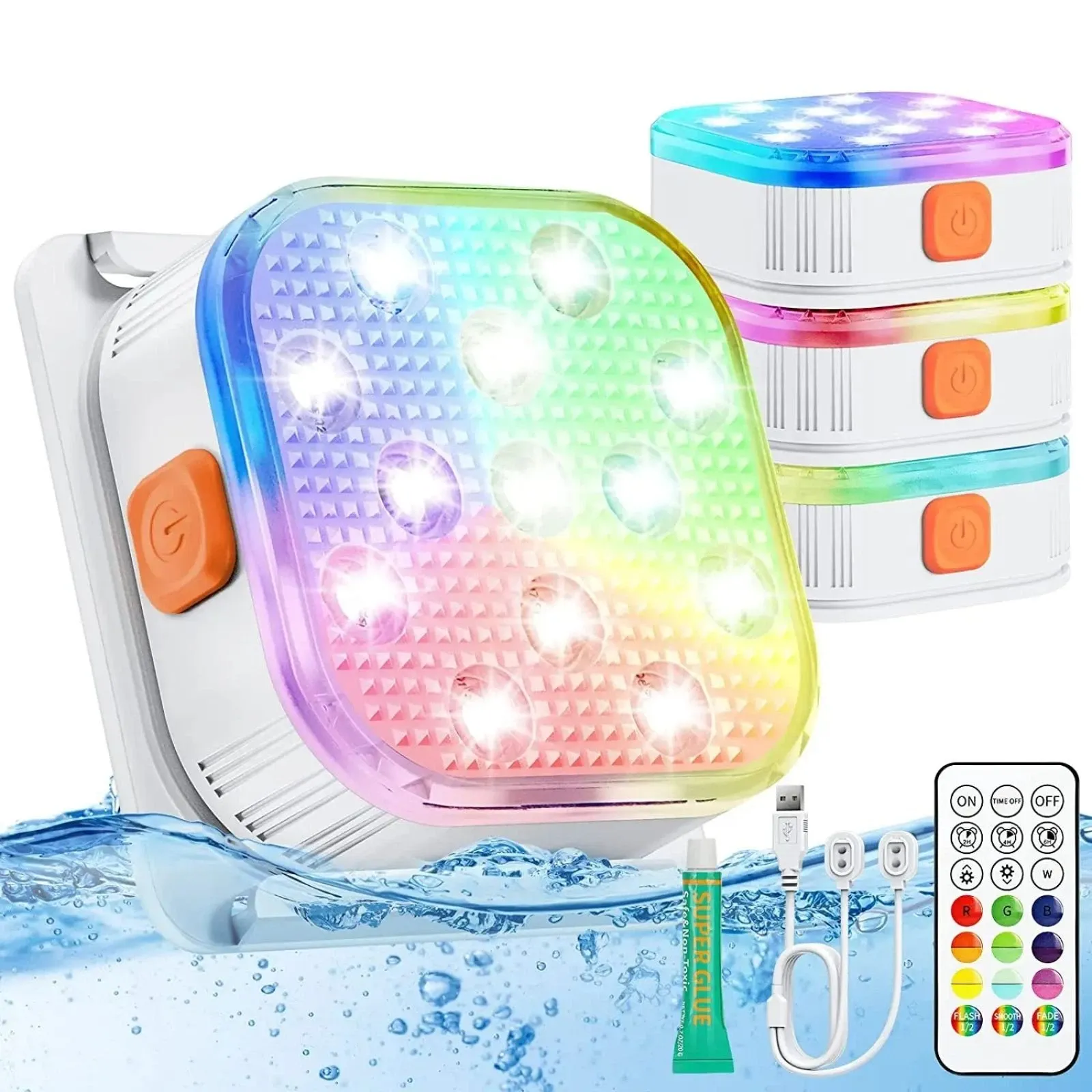 4Pcs Underwater Lights LED Submersible Pool Light Rechargeable with Remove Panel - Image 1