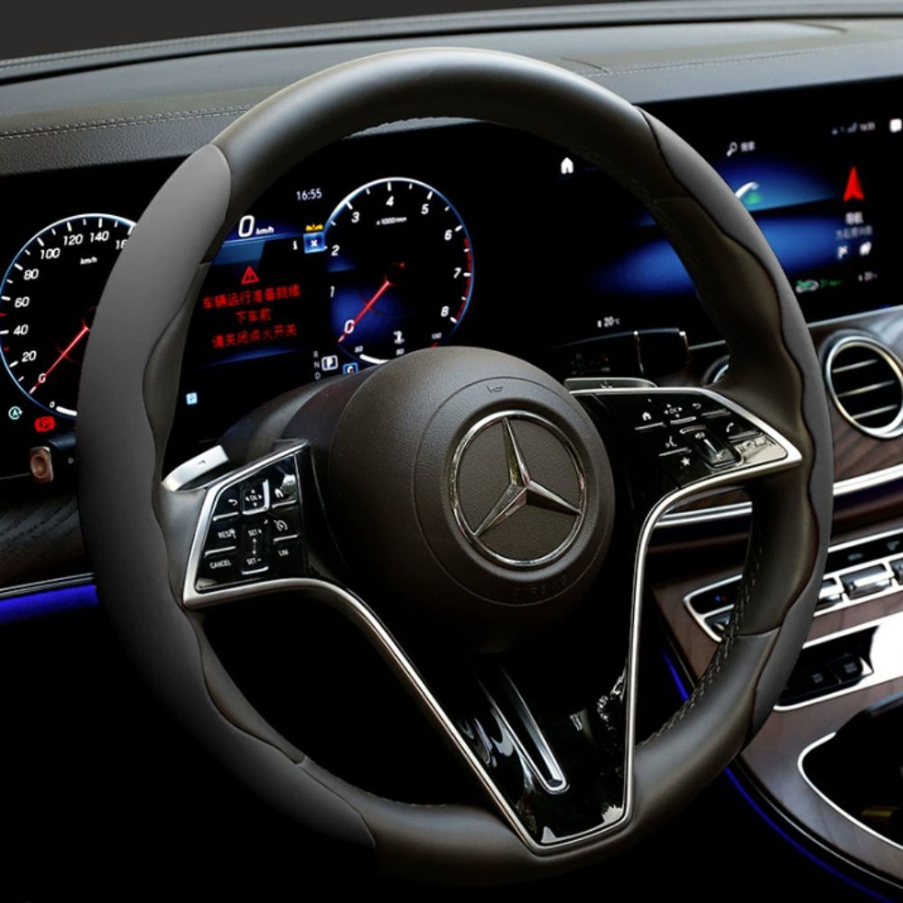 2Pcs Soft Breathable Anti-Slip Faux Leather Steering Wheel Protector Car Cover- Black - Image 1