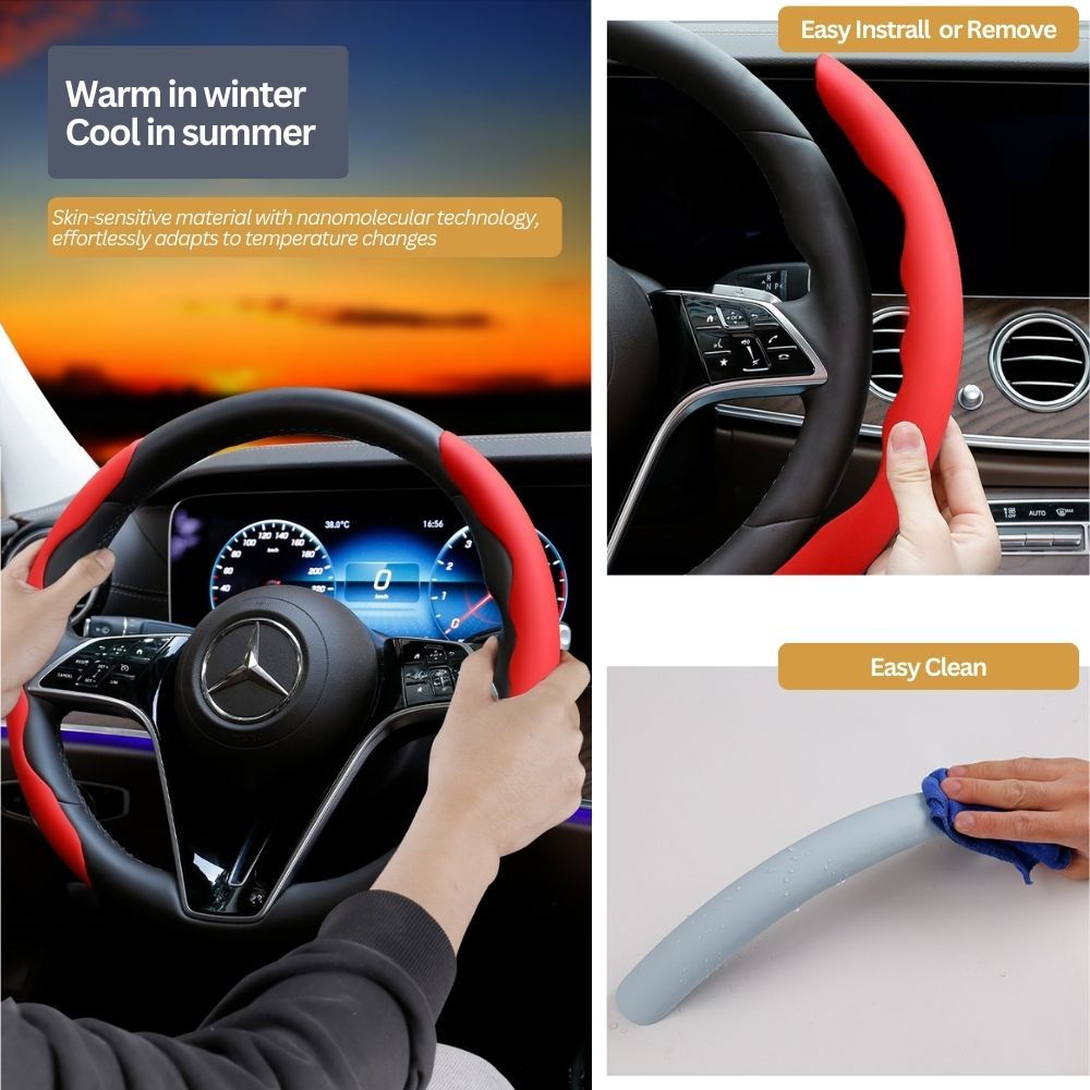 2Pcs Soft Breathable Anti-Slip Faux Leather Steering Wheel Protector Car Cover- Black - Image 2