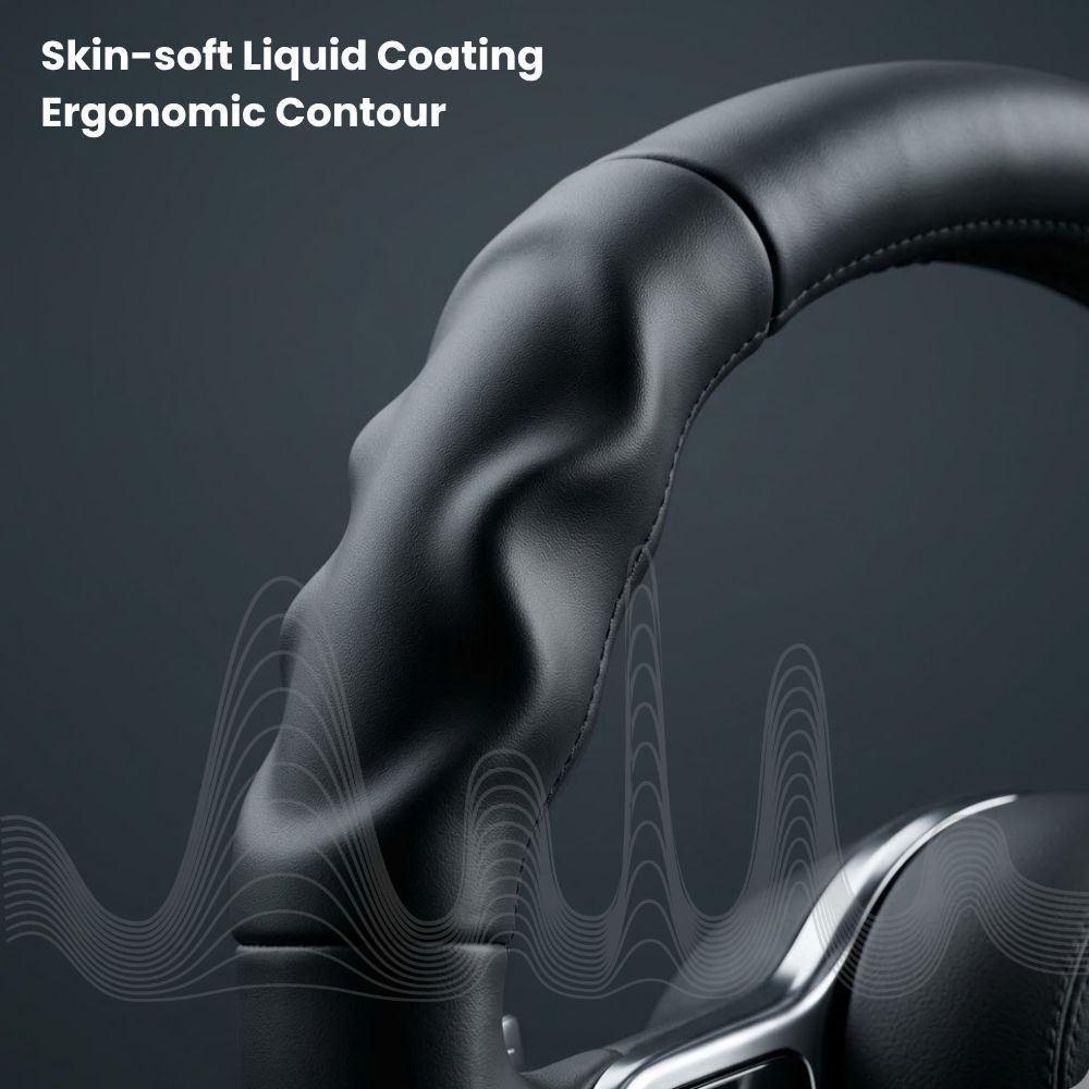 2Pcs Soft Breathable Anti-Slip Faux Leather Steering Wheel Protector Car Cover- Black - Image 3