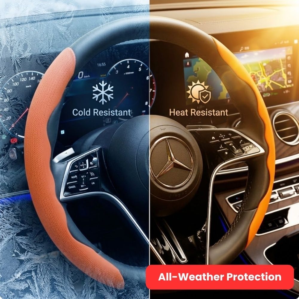 2Pcs Soft Breathable Anti-Slip Faux Leather Steering Wheel Protector Car Cover- Black - Image 7