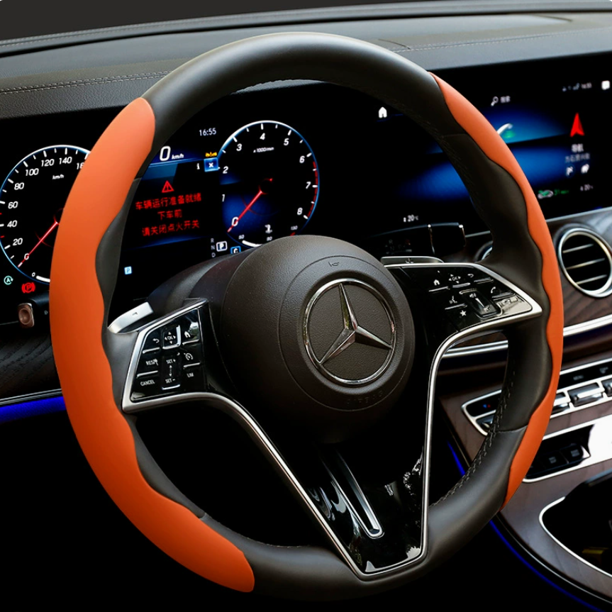 2Pcs Soft Breathable Anti-Slip Faux Leather Steering Wheel Protector Car Cover- Orange - Image 1