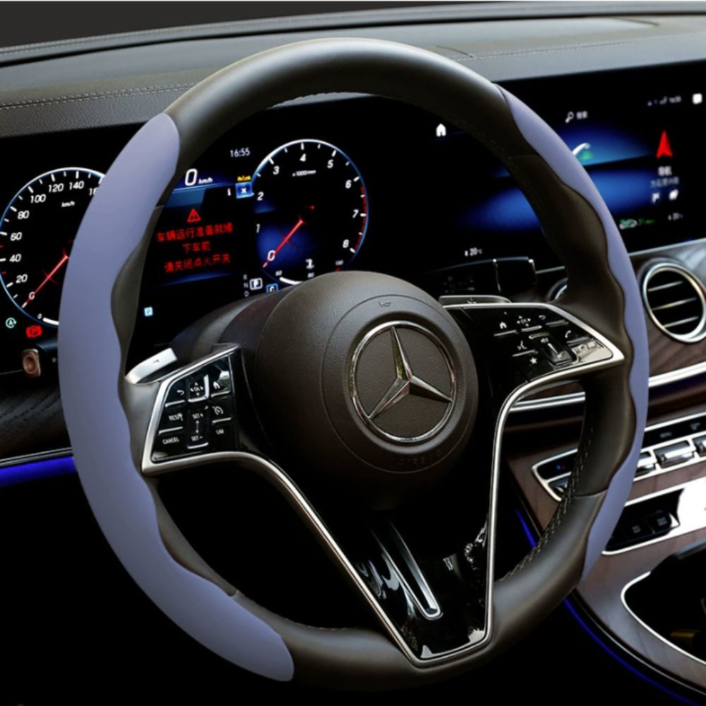 2Pcs Soft Breathable Anti-Slip Faux Leather Steering Wheel Protector Car Cover- Purple - Image 1