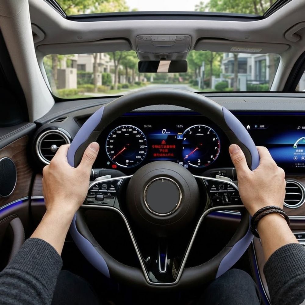2Pcs Soft Breathable Anti-Slip Faux Leather Steering Wheel Protector Car Cover- Purple - Image 8