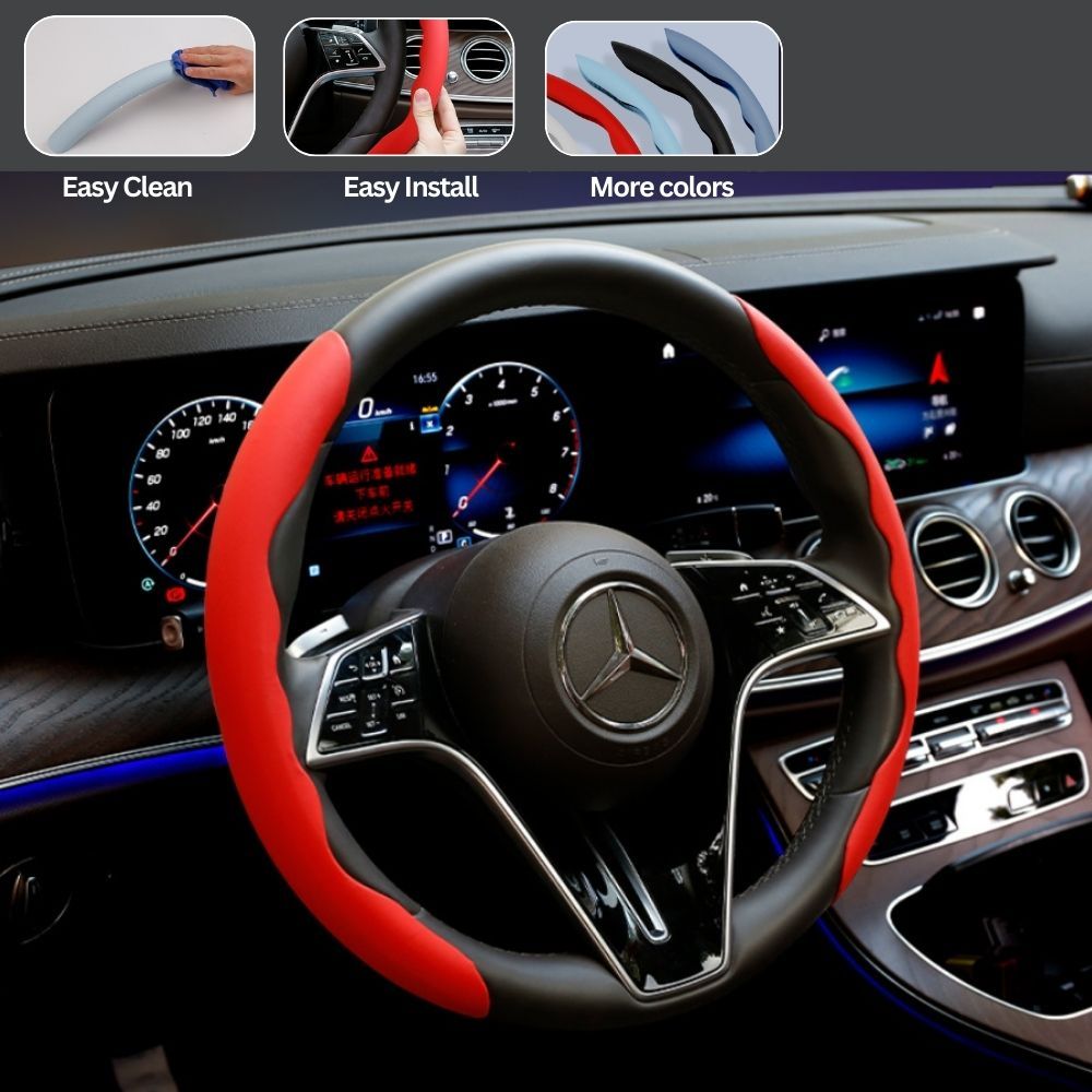 2Pcs Soft Breathable Anti-Slip Faux Leather Steering Wheel Protector Car Cover- Red - Image 1