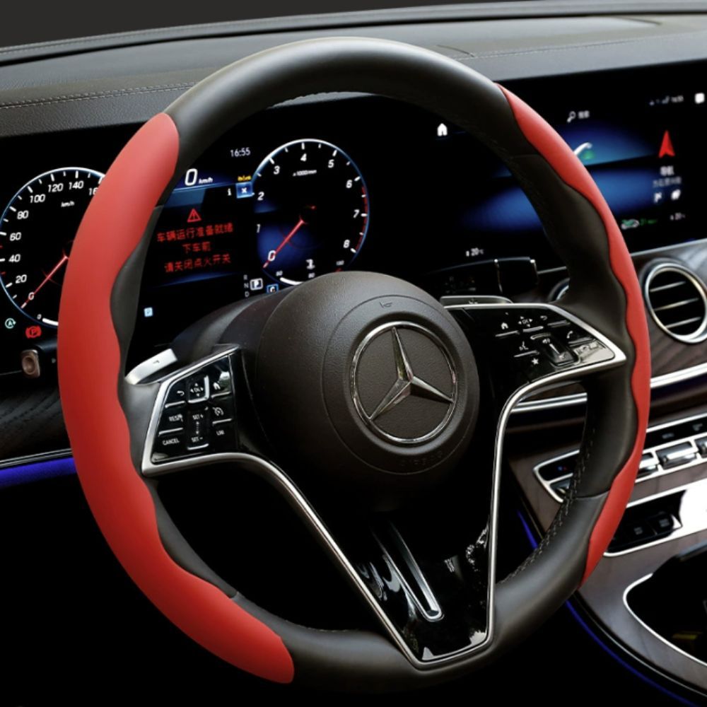 2Pcs Soft Breathable Anti-Slip Faux Leather Steering Wheel Protector Car Cover- Red - Image 5