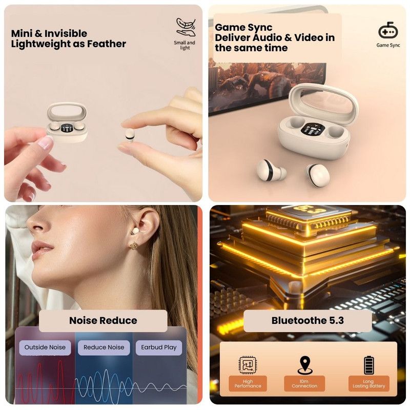 Invisible Mini Earbuds Side Sleepers Wireless Micro Smallest Hidden Headphones-Black - Image 3