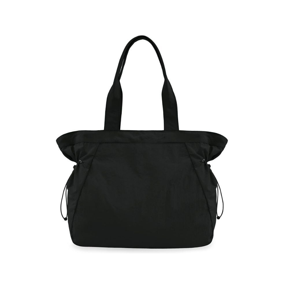 Lightweight Nylon Shopper Tote Bag 18L Side-Cinch Shoulder Bag - Black - Image 1