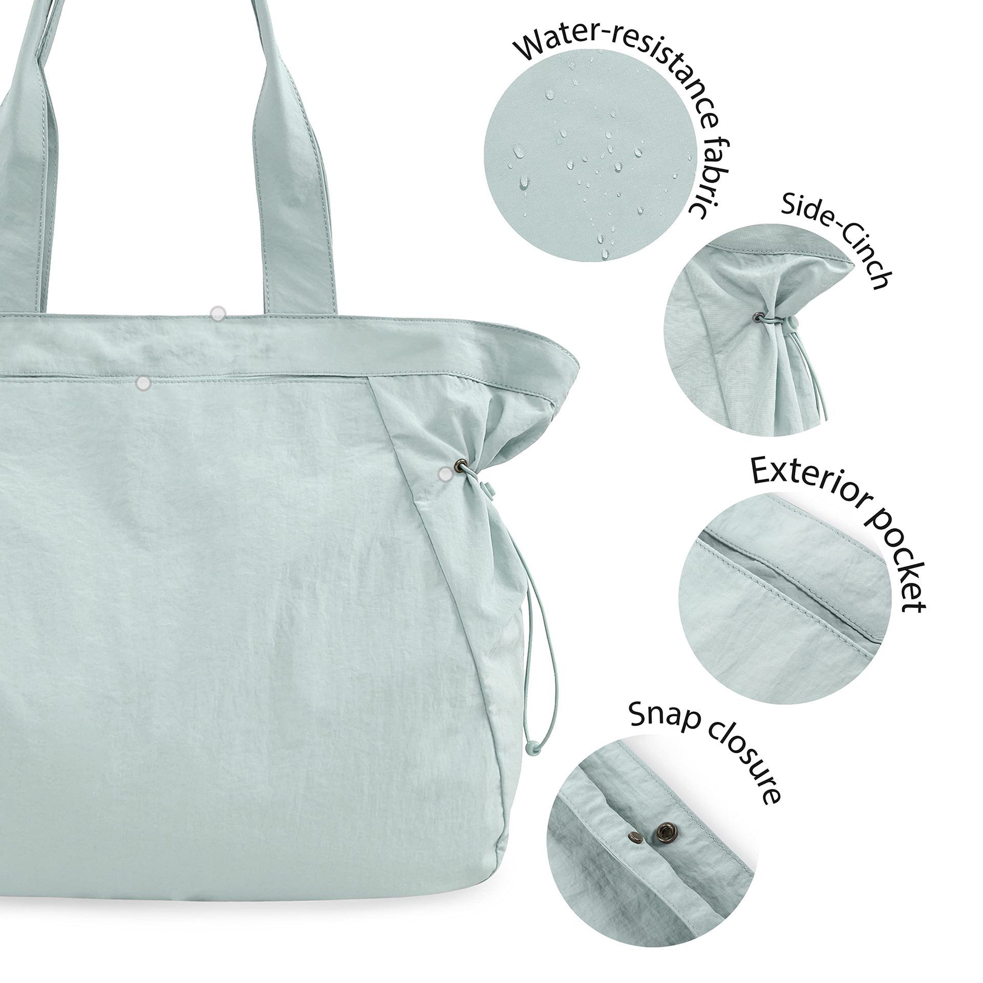 Lightweight Nylon Shopper Tote Bag 18L Side-Cinch Shoulder Bag - Mint - Image 4