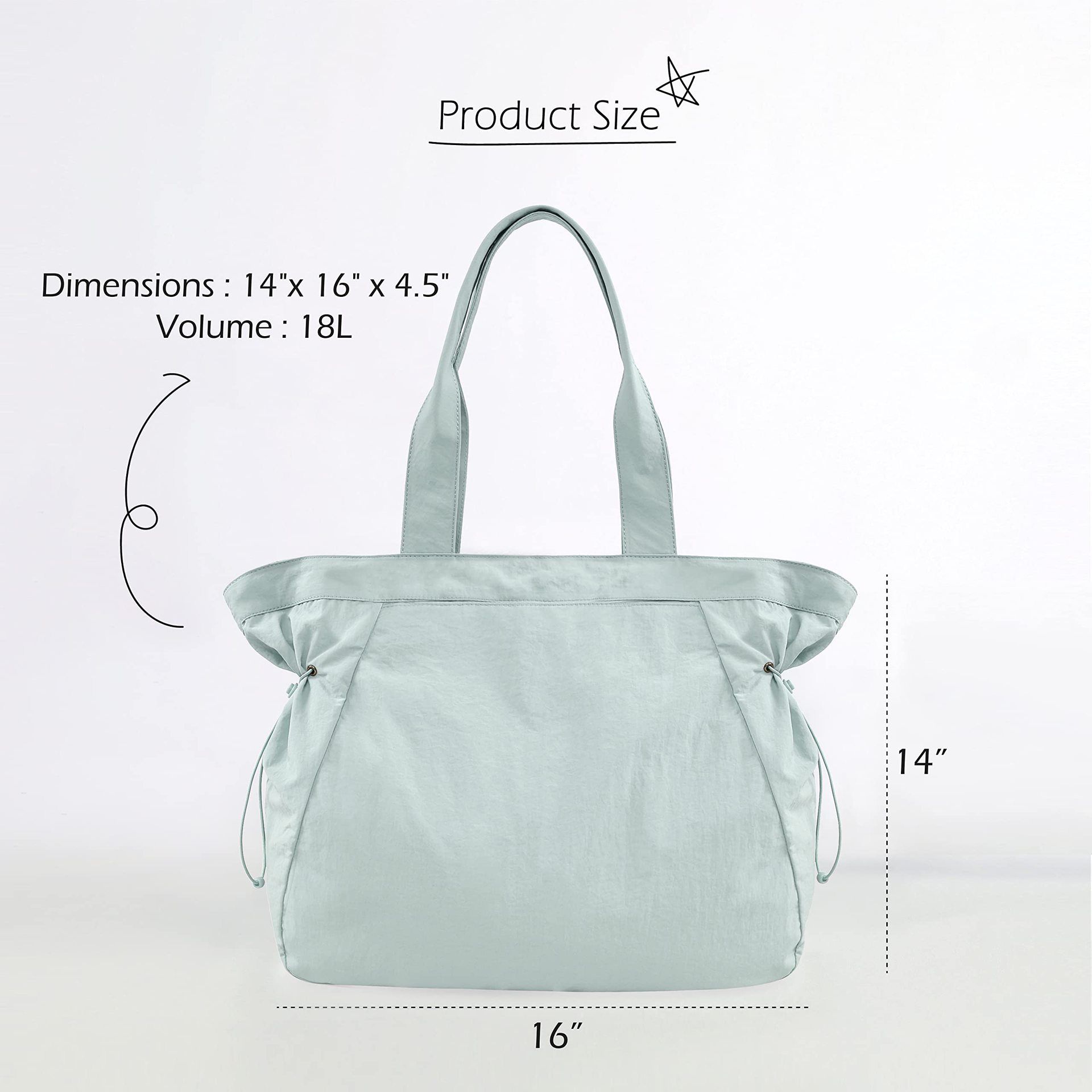 Lightweight Nylon Shopper Tote Bag 18L Side-Cinch Shoulder Bag - Mint - Image 6