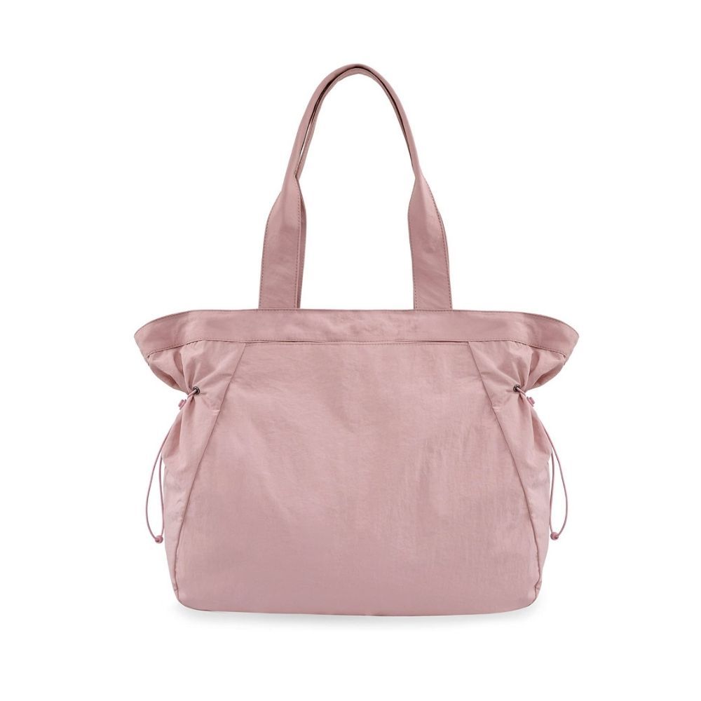 Lightweight Nylon Shopper Tote Bag 18L Side-Cinch Shoulder Bag - PINK - Image 1