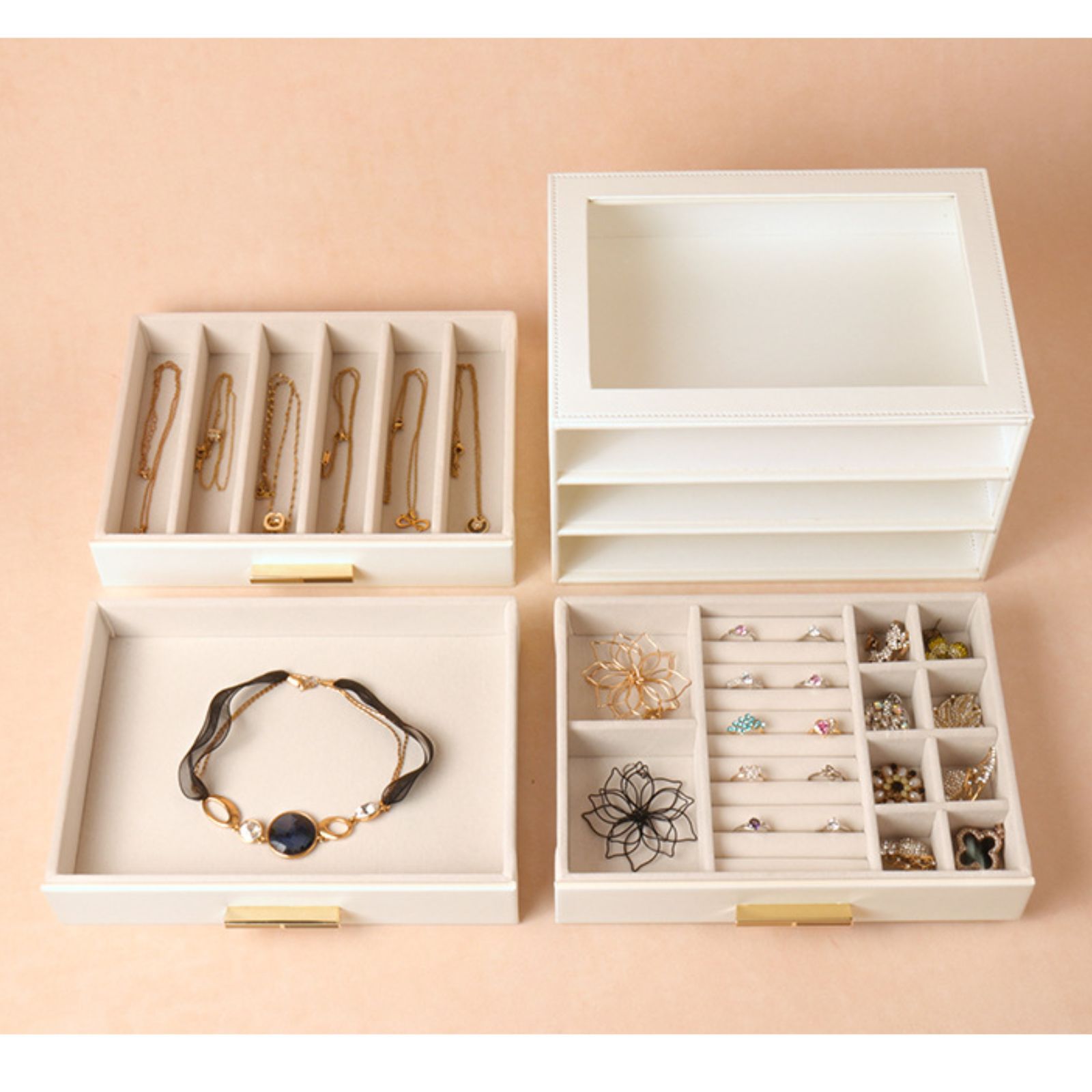 PU Leather Jewellery 3 Level Storage Box Drawer Organiser Gift - Image 7