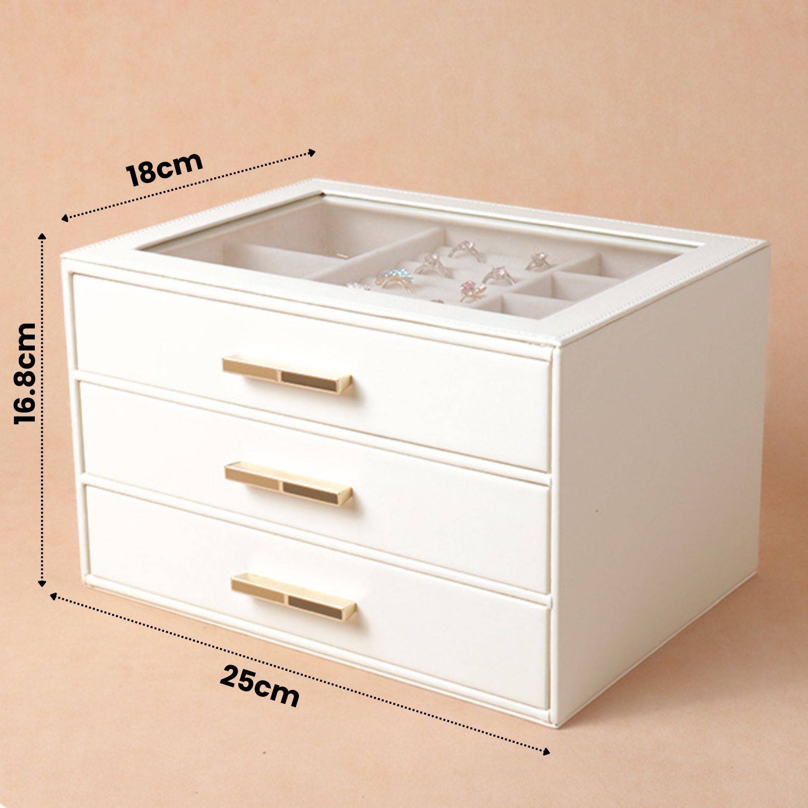 PU Leather Jewellery 3 Level Storage Box Drawer Organiser Gift - Image 8