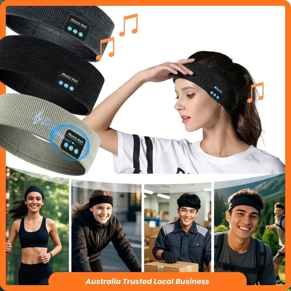 Headset Bluetooth 5.0 Wireless Stereo Earbud Headphone Sports Headband w/Mic-Black - Image 1