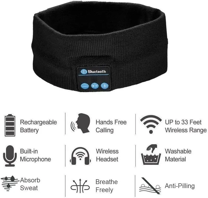 Headset Bluetooth 5.0 Wireless Stereo Earbud Headphone Sports Headband w/Mic-Black - Image 3
