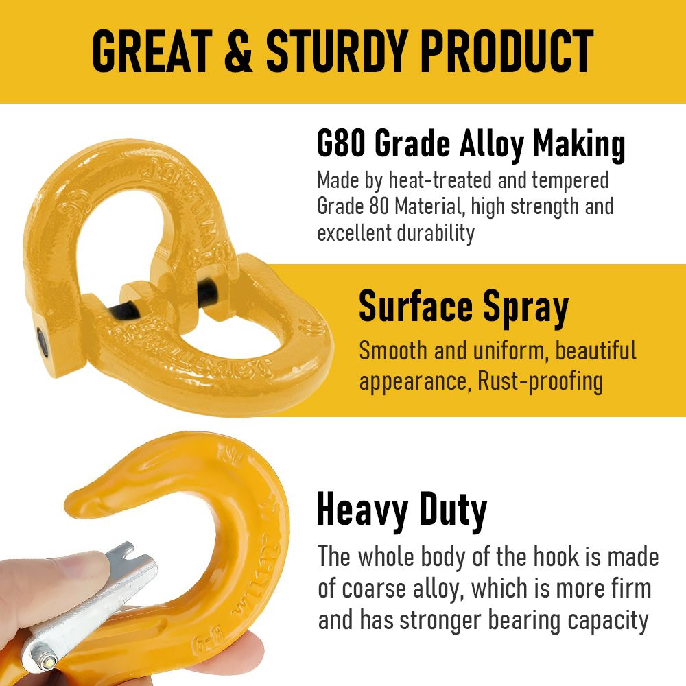 2SETS 2T Sling Hook With Hammerlock Heavy Duty Safety Latch Swivel Winch Hook For Trailer Safety Chain-Yellow - Image 2