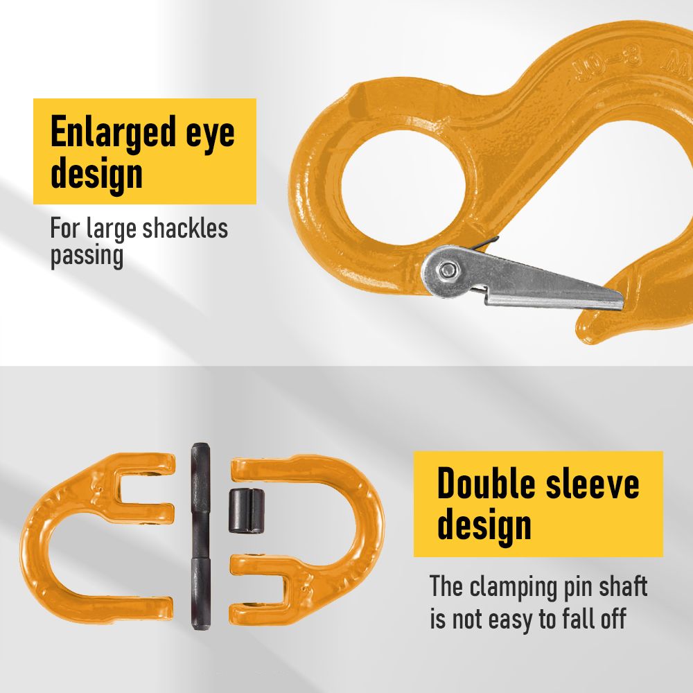 2SETS 2T Sling Hook With Hammerlock Heavy Duty Safety Latch Swivel Winch Hook For Trailer Safety Chain-Yellow - Image 6
