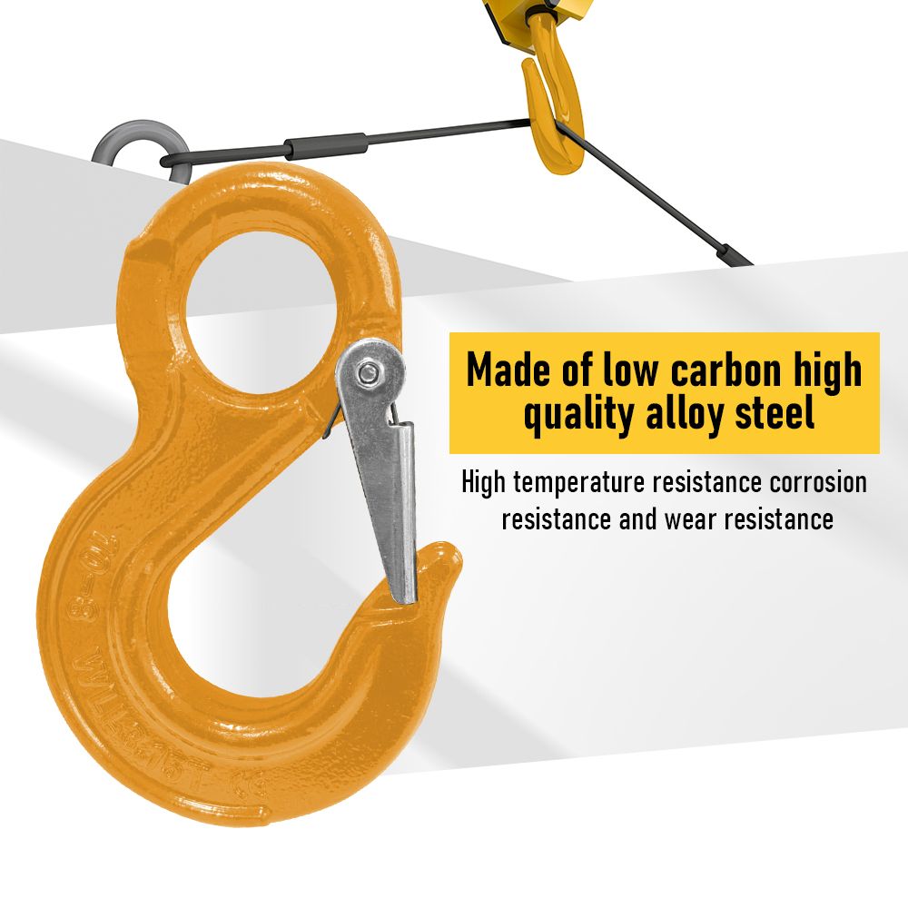 2SETS 2T Sling Hook With Hammerlock Heavy Duty Safety Latch Swivel Winch Hook For Trailer Safety Chain-Yellow - Image 8