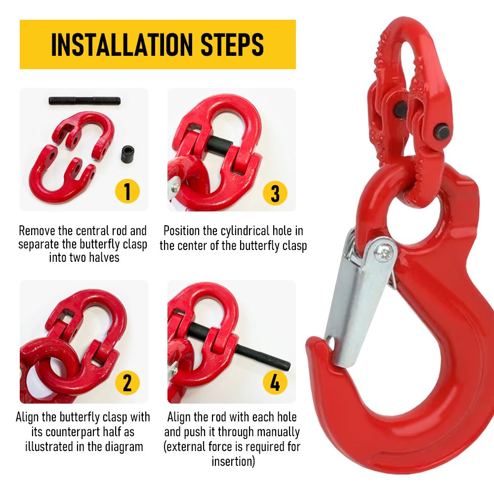 2SET 3.15T Sling Hook Heavy Duty Hammerlock/Slip Hook Kit With Swivel Winch & Safety Latch - Image 2
