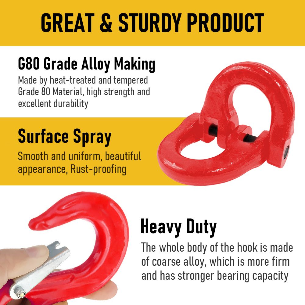 2SET 3.15T Sling Hook Heavy Duty Hammerlock/Slip Hook Kit With Swivel Winch & Safety Latch - Image 3