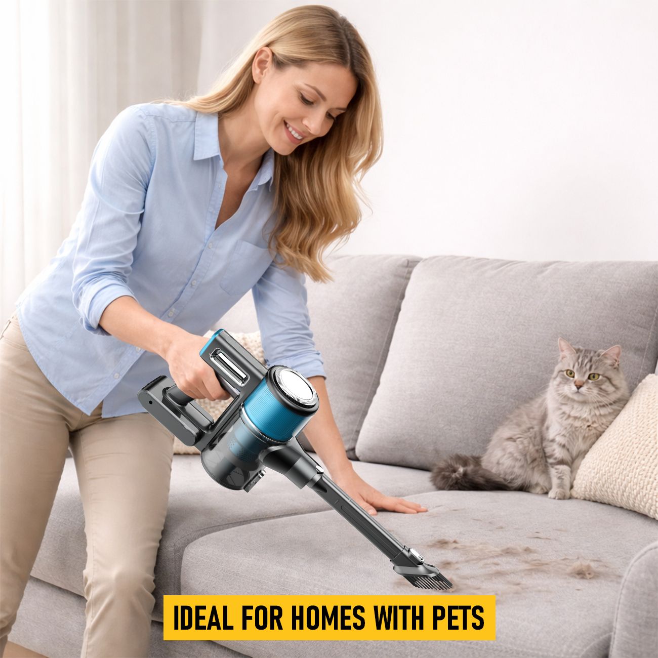 8-in-1 Cordless Vacuum Cleaner 2 Modes Anti-Tangle Brush For Pet Hair On Hardwood Floors & Carpets - Image 2