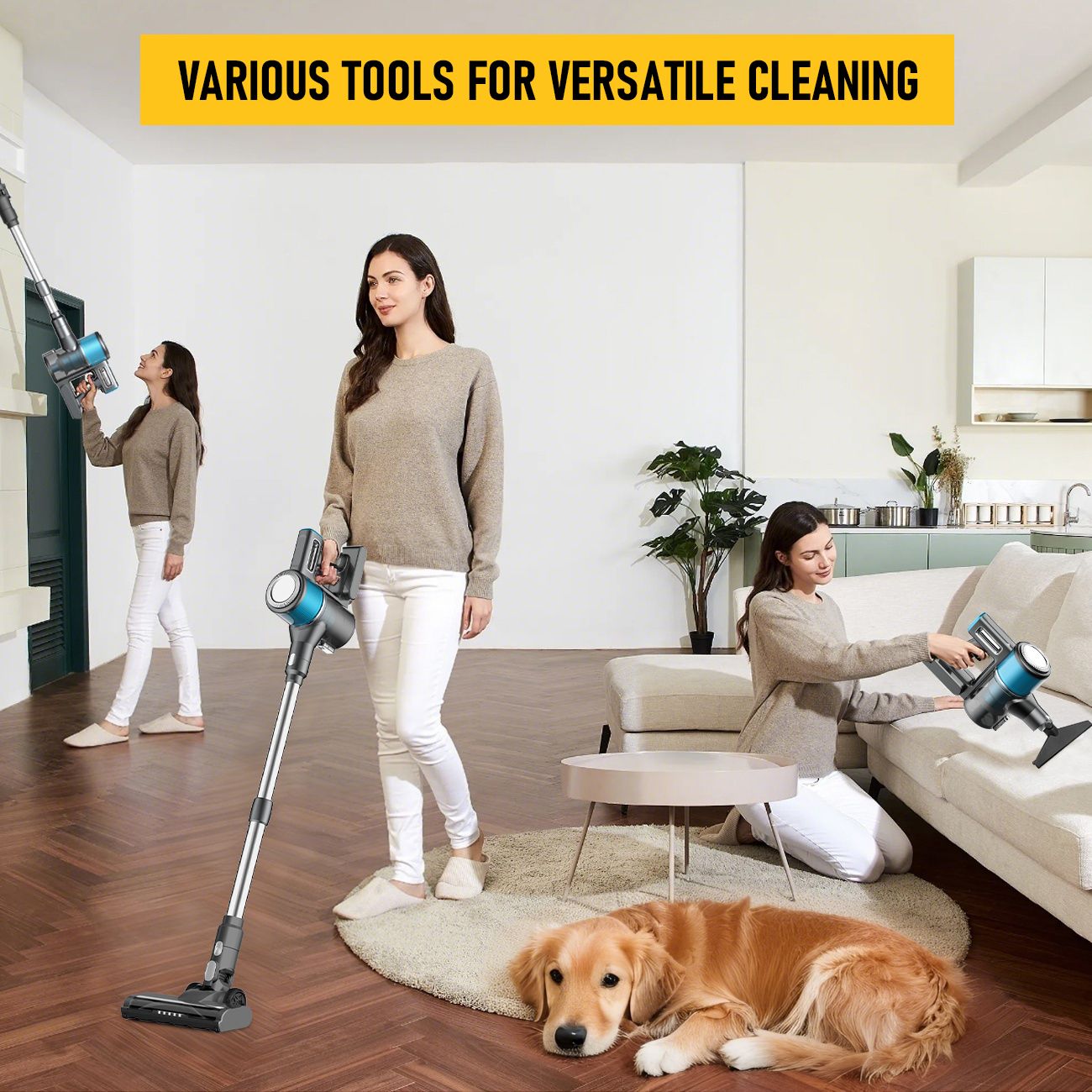 8-in-1 Cordless Vacuum Cleaner 2 Modes Anti-Tangle Brush For Pet Hair On Hardwood Floors & Carpets - Image 5
