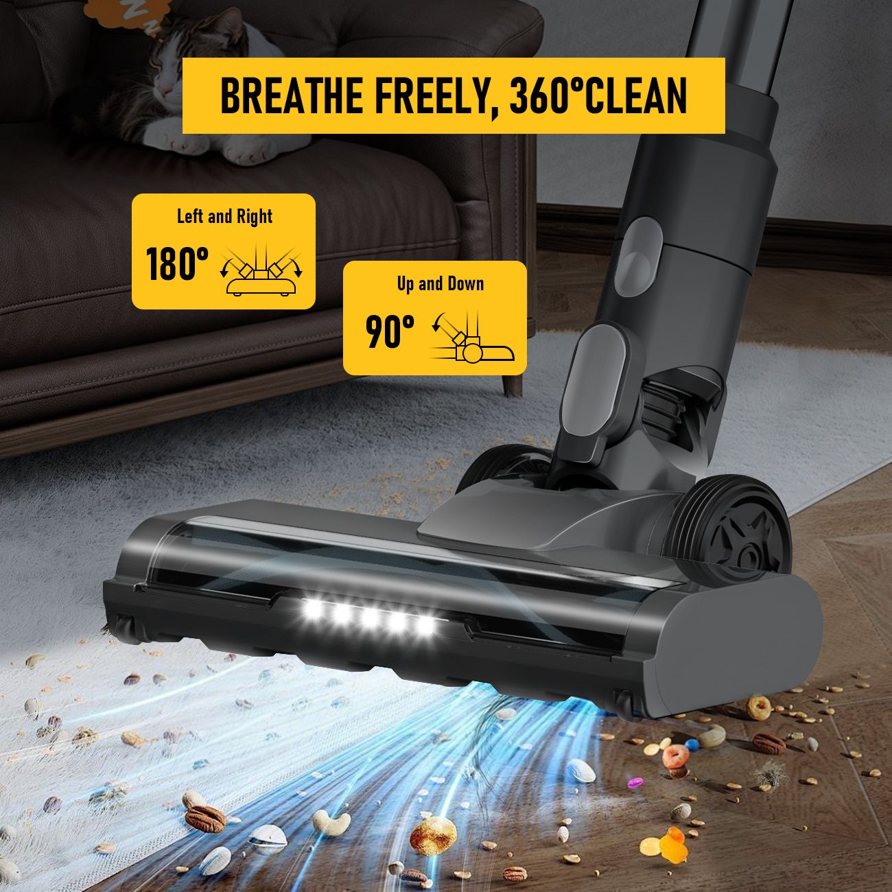 8-in-1 Cordless Vacuum Cleaner 2 Modes Anti-Tangle Brush For Pet Hair On Hardwood Floors & Carpets - Image 6