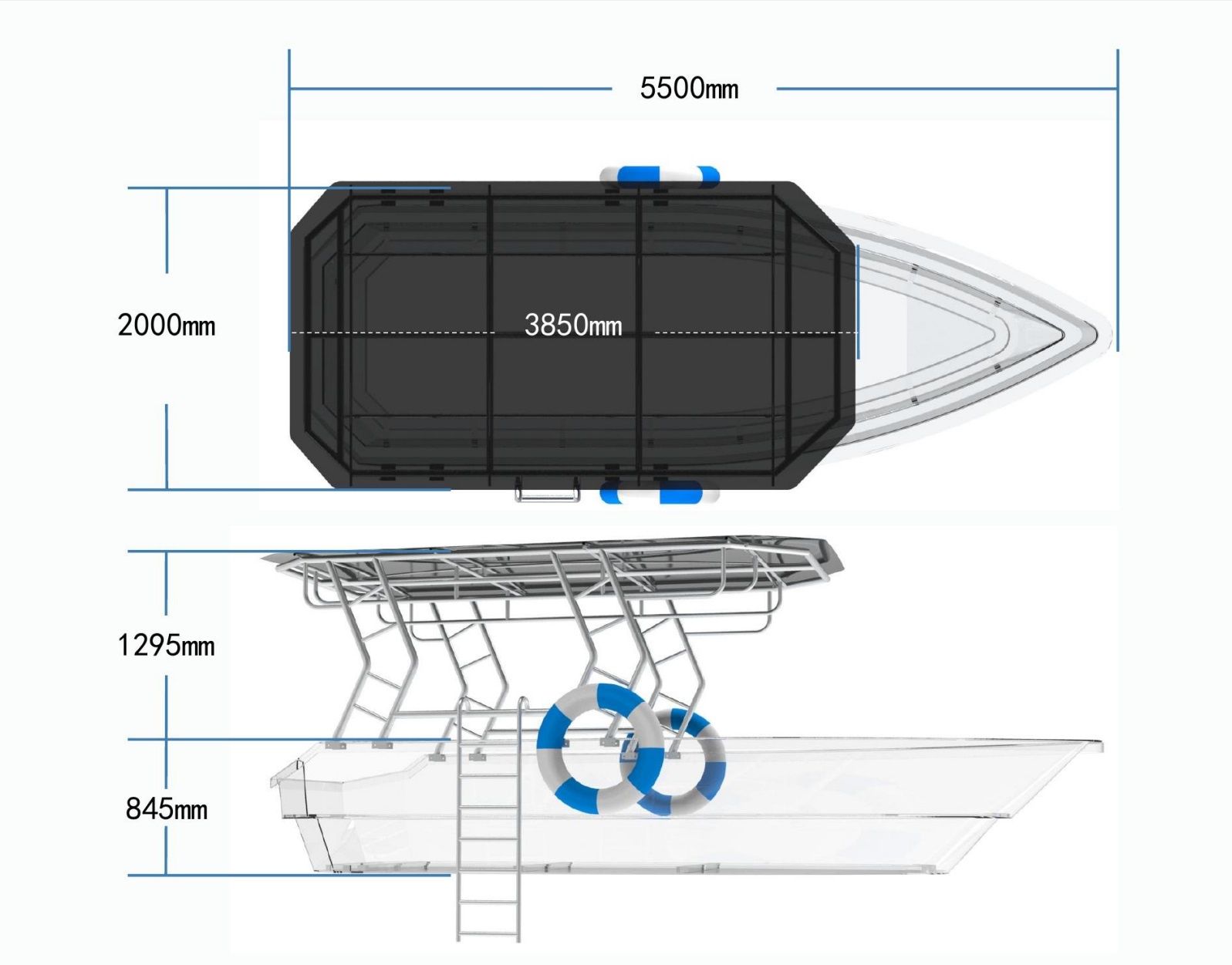 5.6m (12-Person) Smart Electric Power Transparent Boat - Image 2