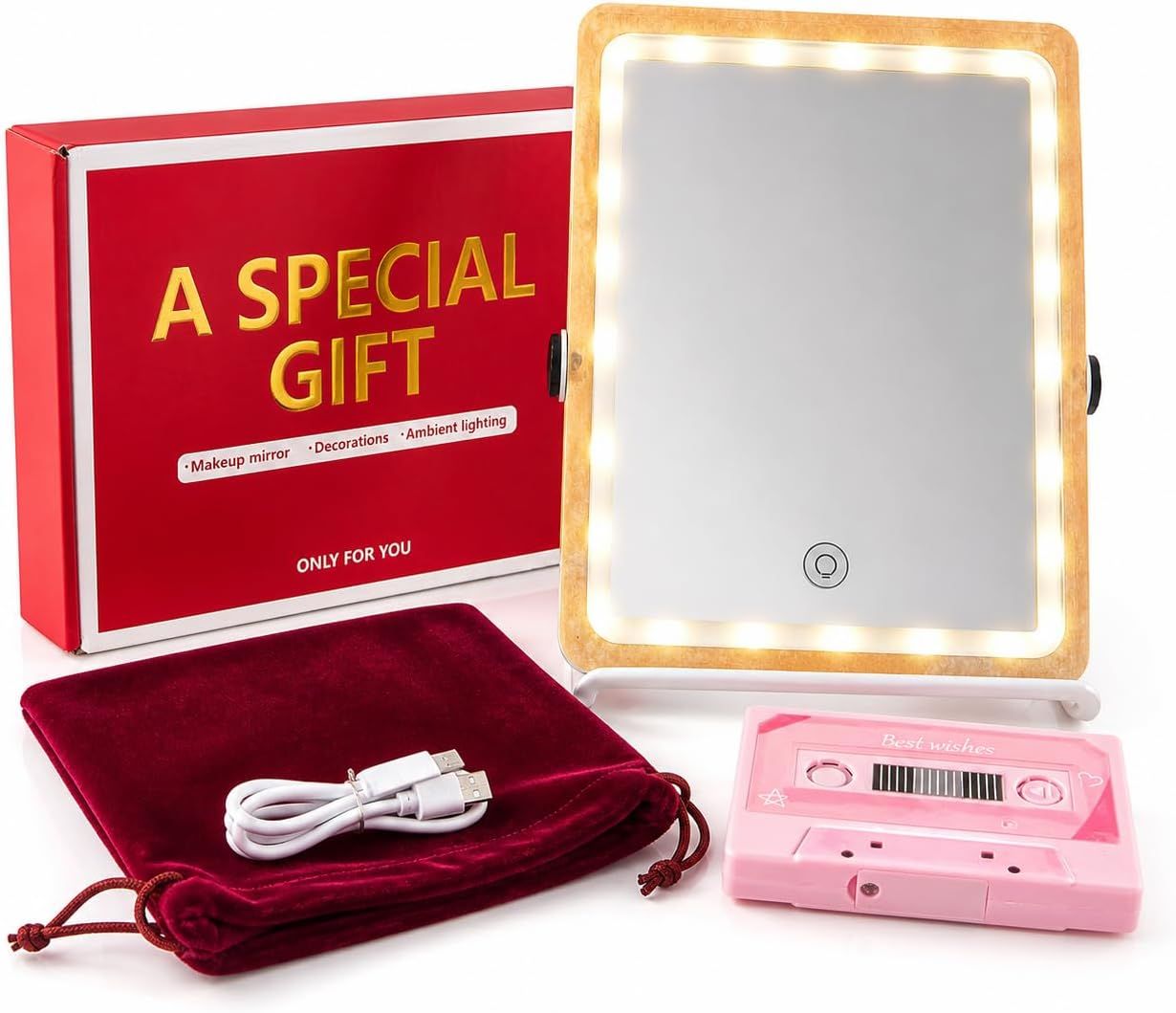Gifts Set for Women, Wife, Girl Friend, LED Vanity Makeup Mirror with Adjustable Rack, Portable Travel Mirror Touch Control Light Strip, Compact Design for Home & Travel - Image 1