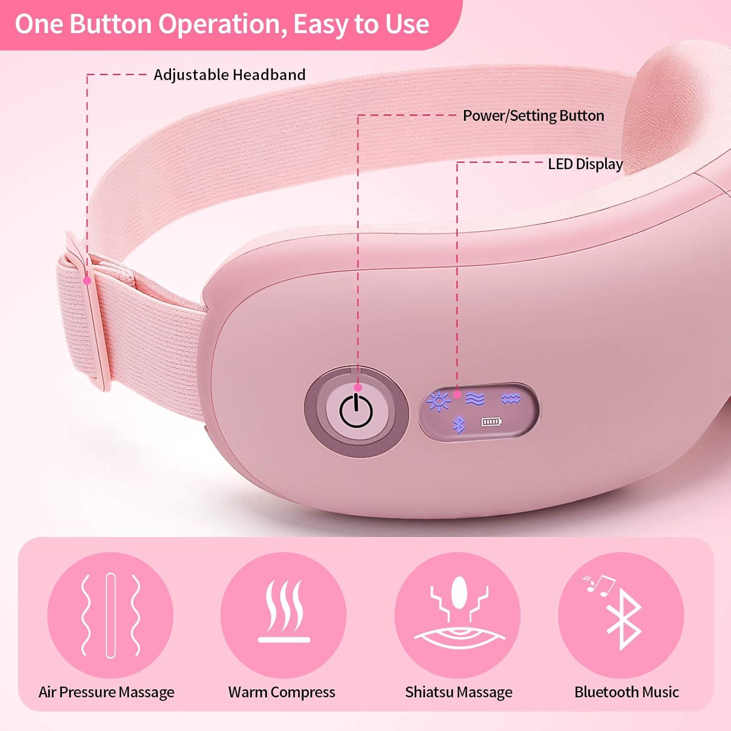 Eye Massager with Heat, Vibration and Warm Compress, Smart Sleeping Eyes Mask with Bluetooth Can Connect with Phone for Music,Gift for Mother's Day - Image 2