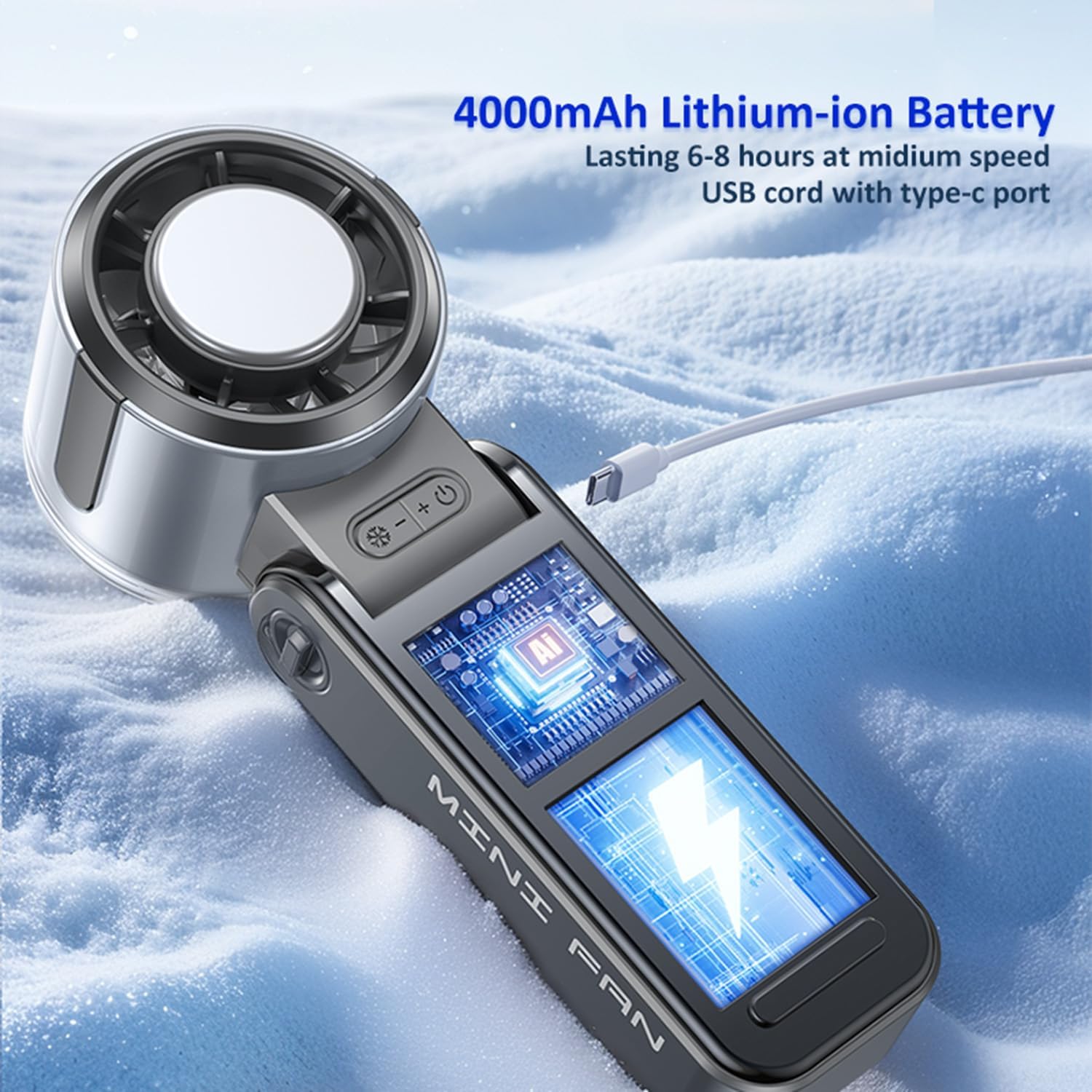Portable Handheld Fan, Rechargeable Battery Powered with High-Speed Turbo for Strong Wind & Rapid Cooling, Aesthetic Design Hand Fan - Image 6
