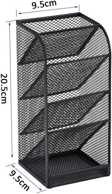 Modern Metal Mesh Pencil Holder, 5-Compartment Desk Organiser, Black Angled Pen Holder - Image 2
