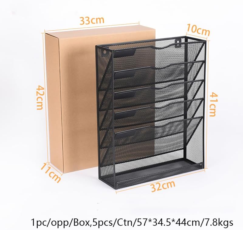 6 Tier Desktop File Organiser, Wall Mount Magazine Rack, Mesh Desk Organizer, Vertical Hanging Document Tray for Stationery, Mail, Paper and Letter Envelope, Book Holder - Image 2
