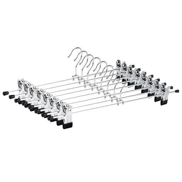 40cm Chrome Iron Clothes Hangers with Non-Slip Clips, 10-Pack Metal Trouser Hangers for Pants Shorts Skirt Socks Underwear, Silver - Image 1
