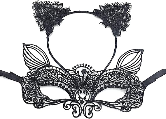 Cat mask and cat ears headband women's fancy dress Halloween mask costume Catwoman accessories makeup party gifts - Image 1