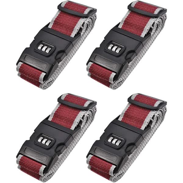 Luggage Straps Suitcase Belts with Buckle and Lock, 2M x 5cm Adjustable PP Packing Straps, Red Gray, 4pcs - Image 1