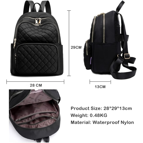 Women's Casual Backpack - Anti-Theft Nylon Small Backpack, Black - Image 3