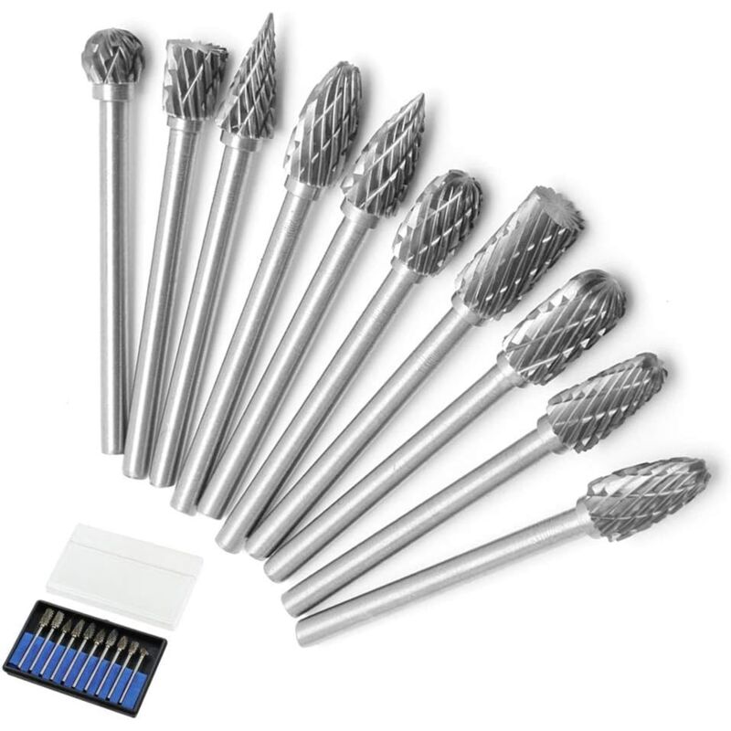 10pcs Double Cut Tungsten Steel Rotary Files with 3mm Shank, Twist Drill Bits for Dremel Rotary Tools - Image 1
