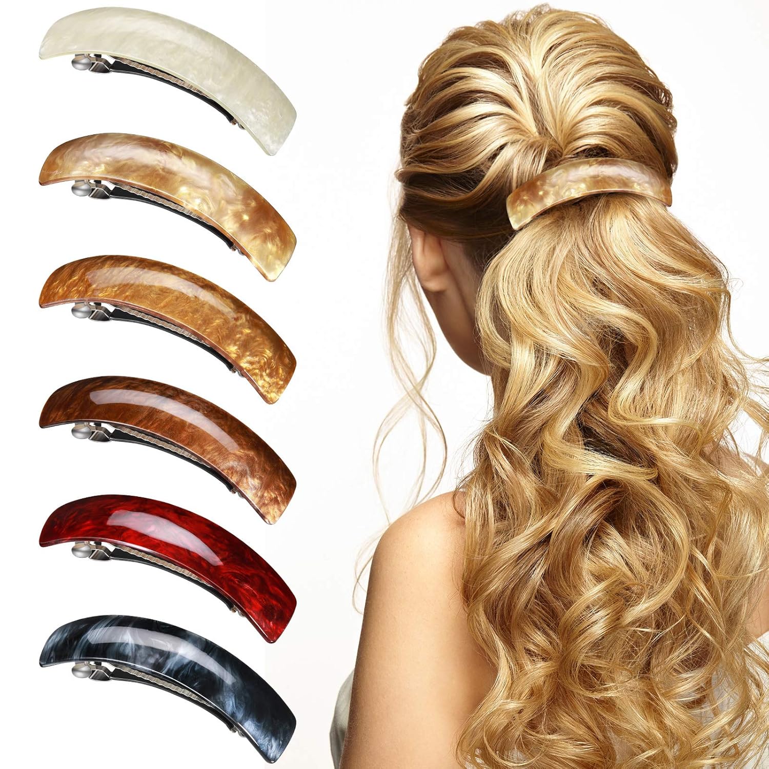 6 pcs Large French Hairpins Hair Clips for Women Retro Hair Accessories 6 Colors Classic Pattern - Image 1