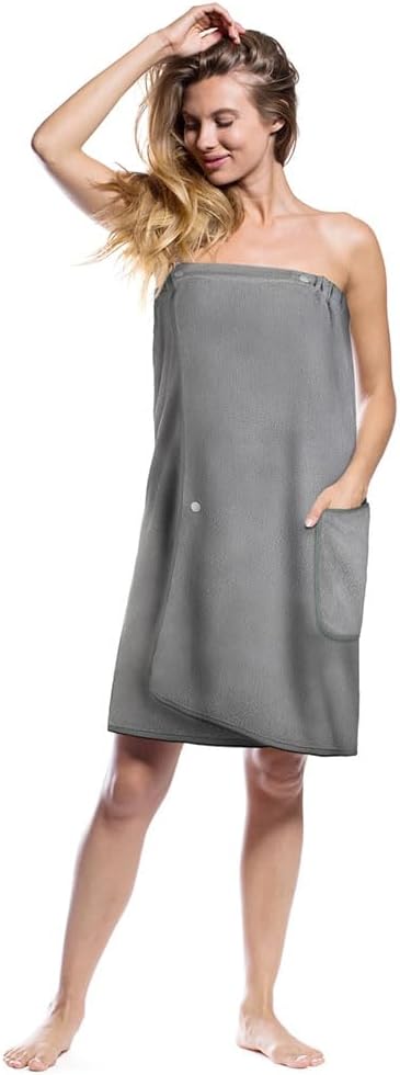 Sauna Skirt for Women with Pockets and Buttons Long Towel Grey - Image 1
