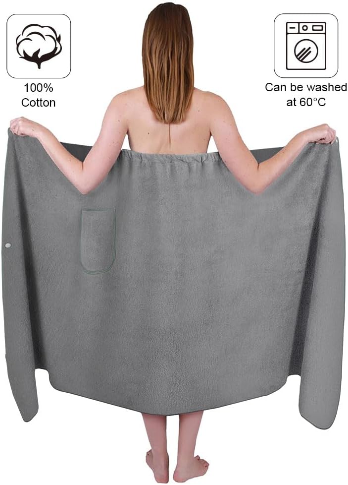 Sauna Skirt for Women with Pockets and Buttons Long Towel Grey - Image 3