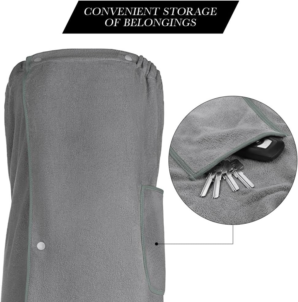 Sauna Skirt for Women with Pockets and Buttons Long Towel Grey - Image 5
