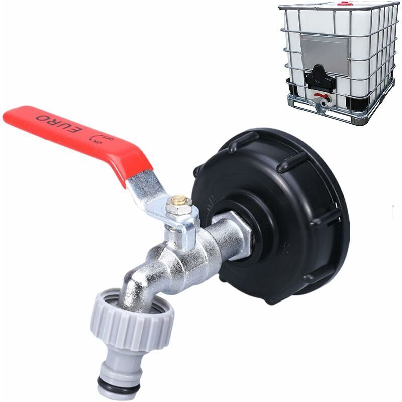 1000L Tank Faucet with Garden Hose Tap Adapter, S60X6 IBC Faucet Connector, Garden Faucet for Rainwater Harvester. Plastic 1\/2 - Image 1