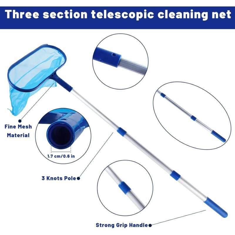 Pool Skimmer with Fine Mesh Net and Telescopic Handle for Easy Cleaning - Image 3