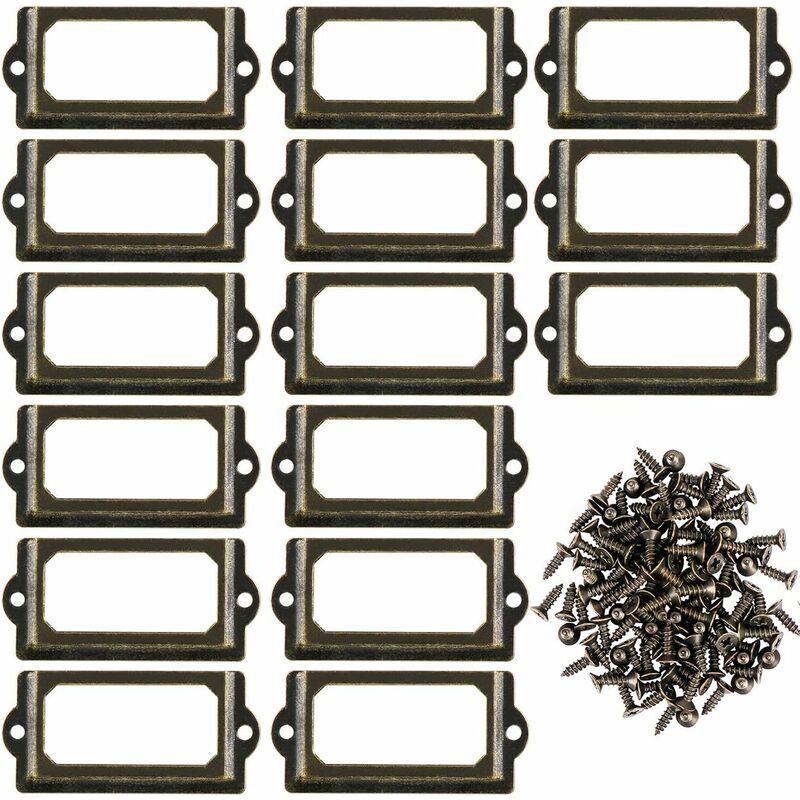 Metal label holder with screws for desk, bronze, 15 pcs, size 70x33mm - Image 1