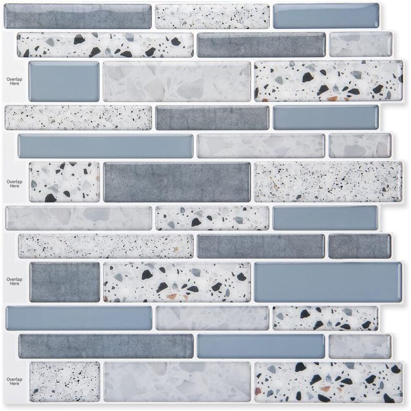 Self-Adhesive Wall Tiles Vinyl Kitchen Tile Marble Blue 10 Pieces - Image 1