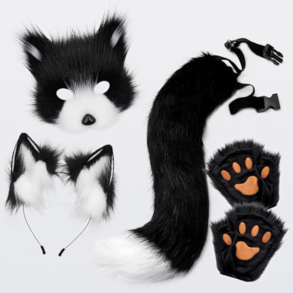 Grey Fox Tail Cat Ears Gloves Halloween Cosplay Costume Set - Image 4